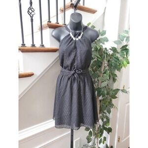 Express Women Black Polyester Halter Neck Sleeveless Knee Length Dress Size S/P
